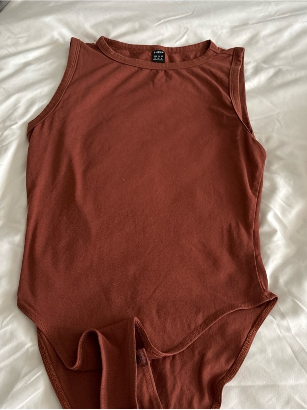 SHEIN Rust Brown Sleeveless Crew Neck Bodysuit